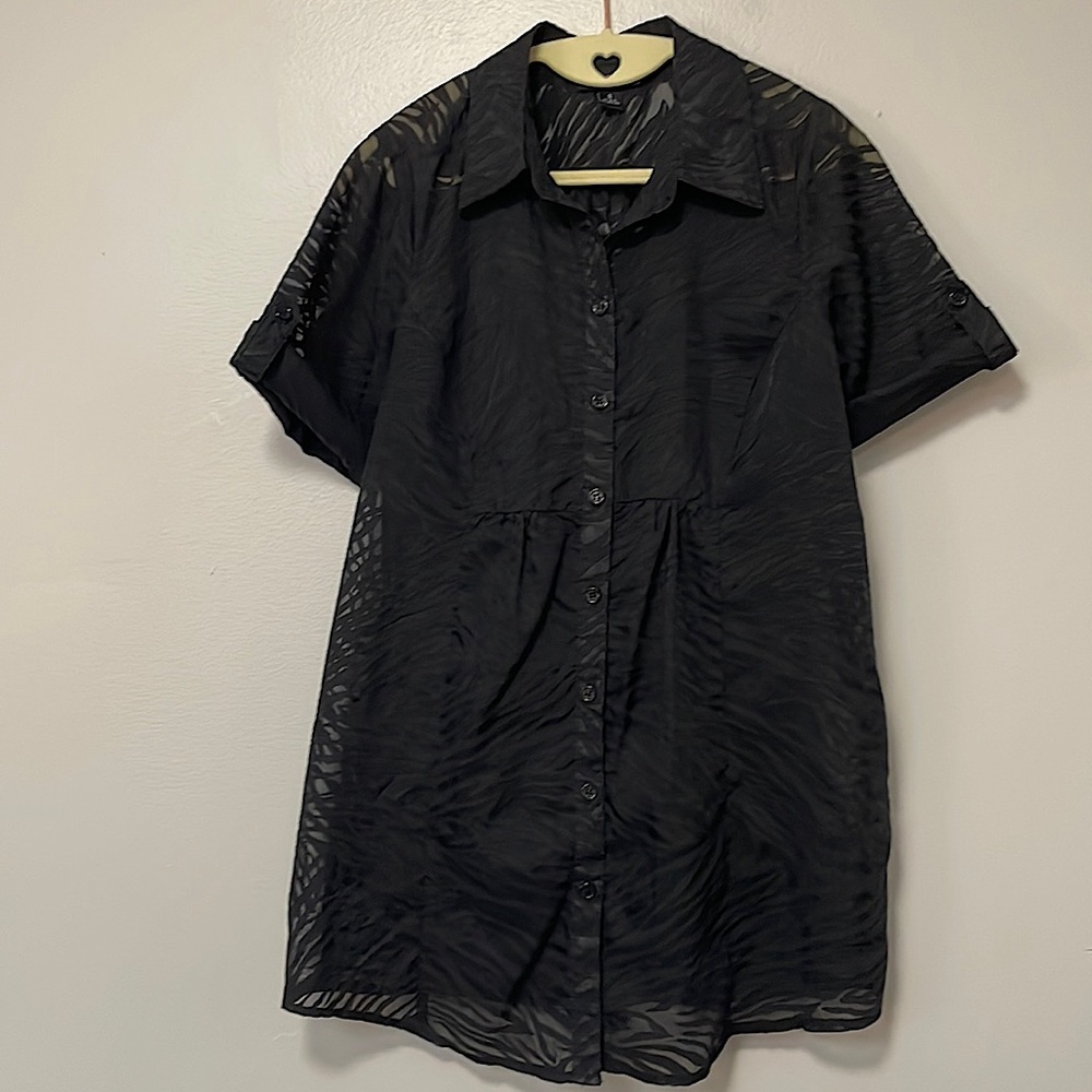 Sheer black zebra print shirt dress. Sz small